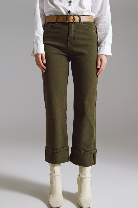 Straight Leg Jeans with Cropped Hem in dark Green - Coloured Jeans