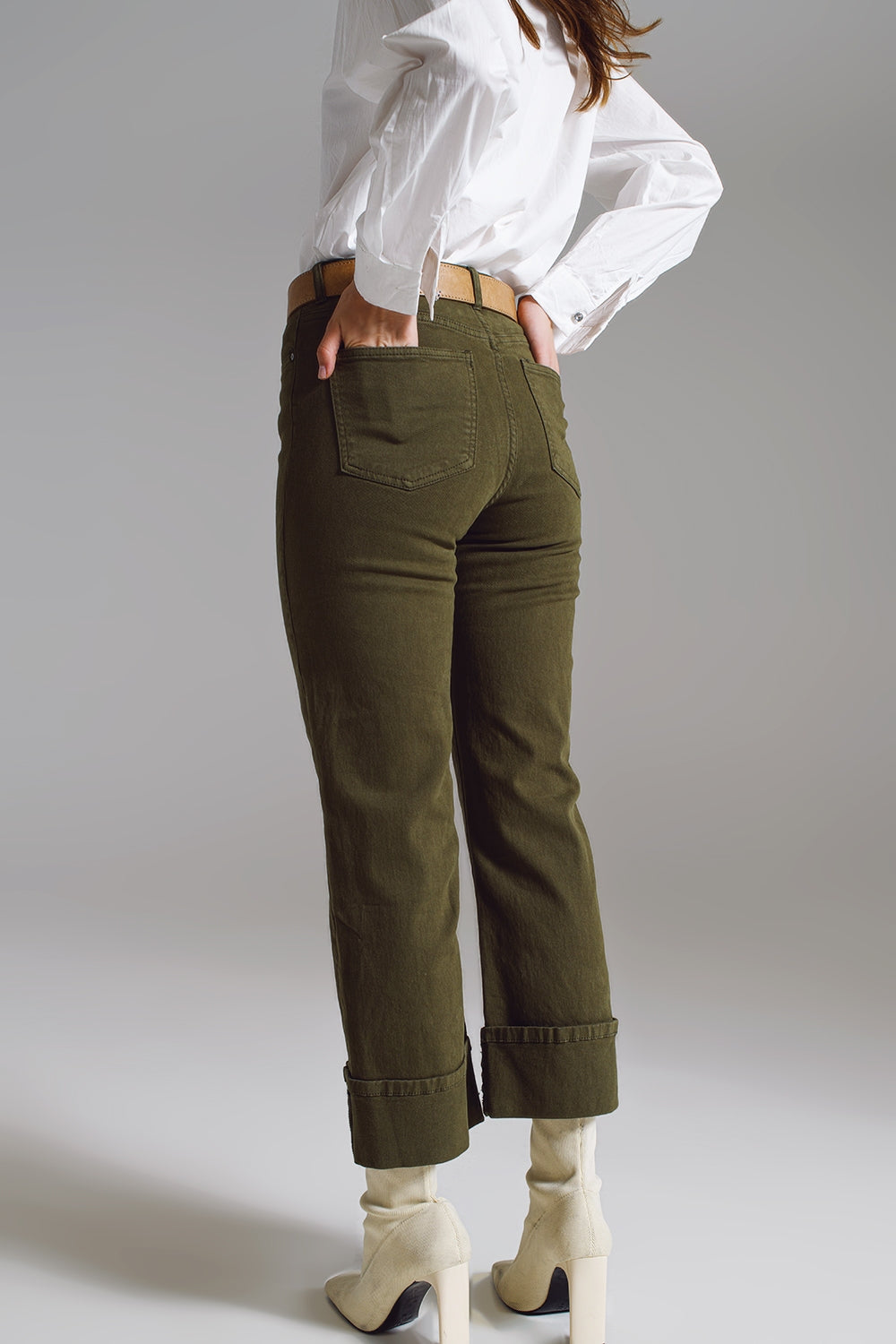 Straight Leg Jeans with Cropped Hem in dark Green - Coloured Jeans