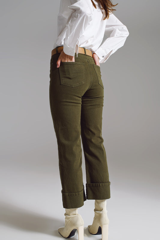 Straight Leg Jeans with Cropped Hem in dark Green - Coloured Jeans