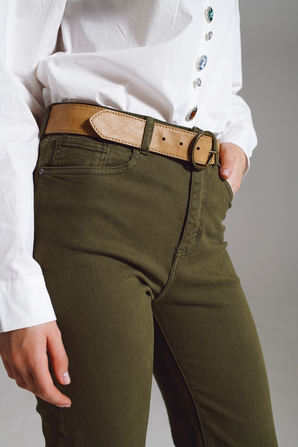 Straight Leg Jeans with Cropped Hem in dark Green - Coloured Jeans
