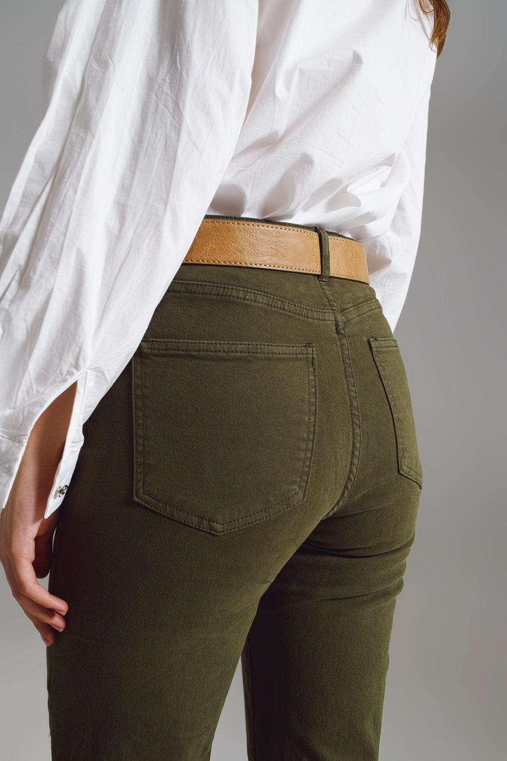 Straight Leg Jeans with Cropped Hem in dark Green - Coloured Jeans