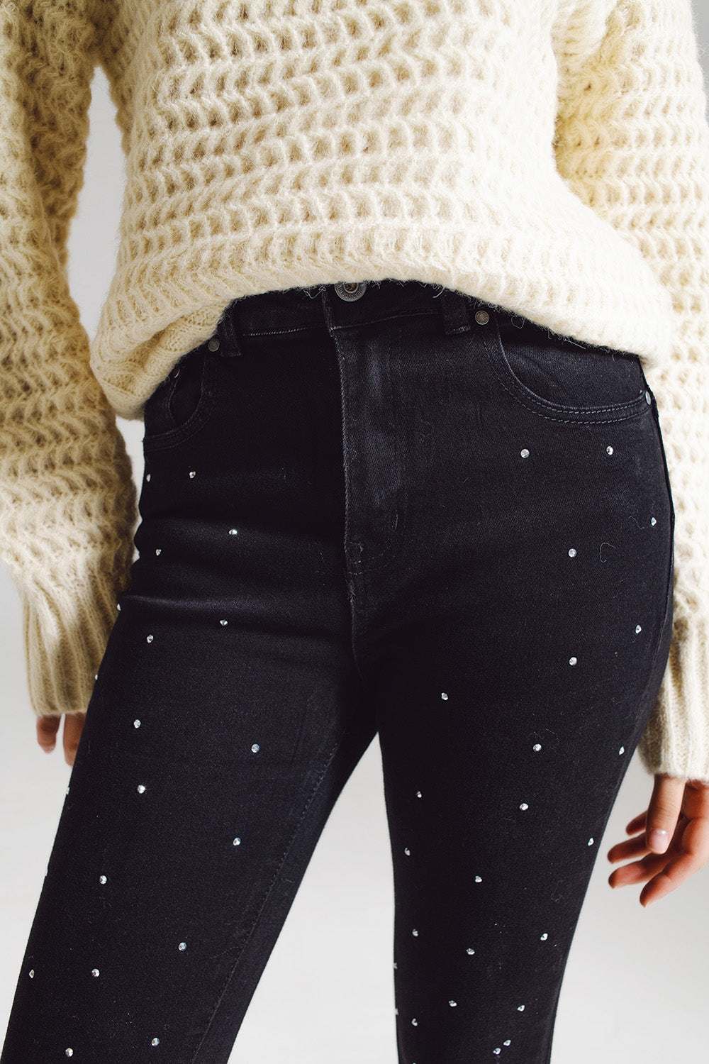 Skinny Jeans With Embellished Strass All Over In Black - Coloured Jeans
