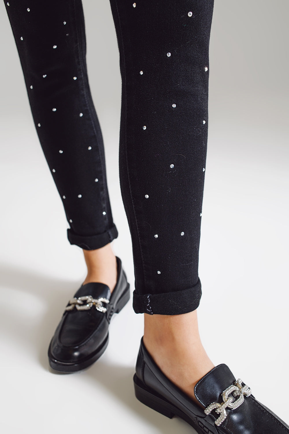 Skinny Jeans With Embellished Strass All Over In Black - Coloured Jeans