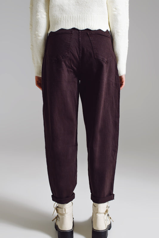 Brown relaxed pants with pocket detail at the waist - Coloured Jeans