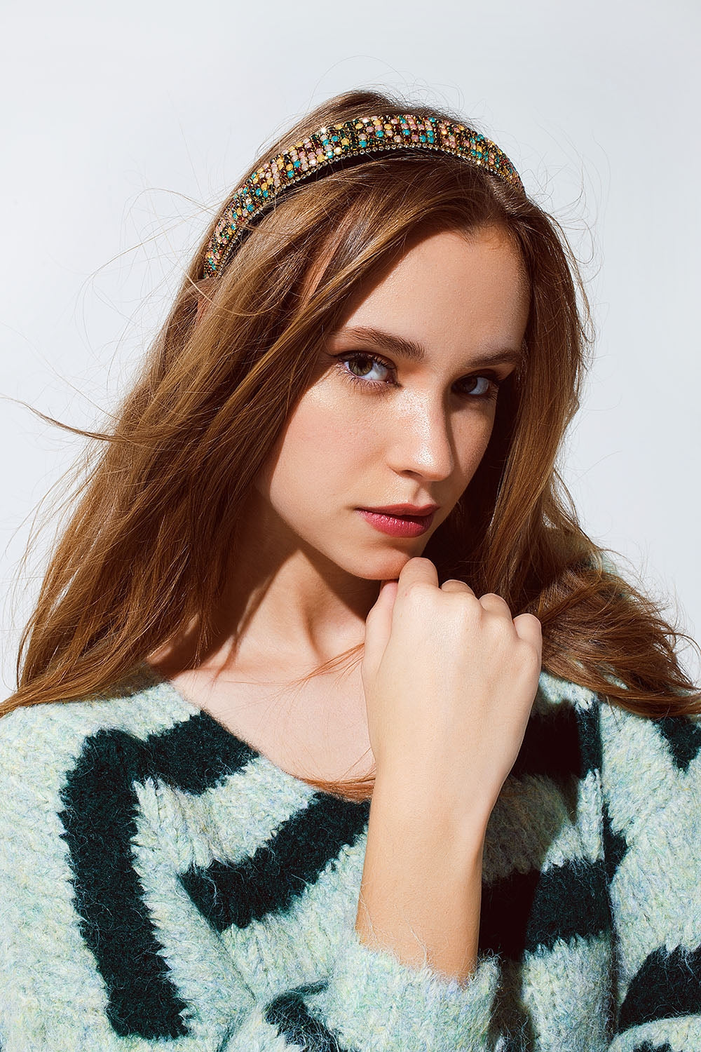 Velvet headband with rhinestone embellishments