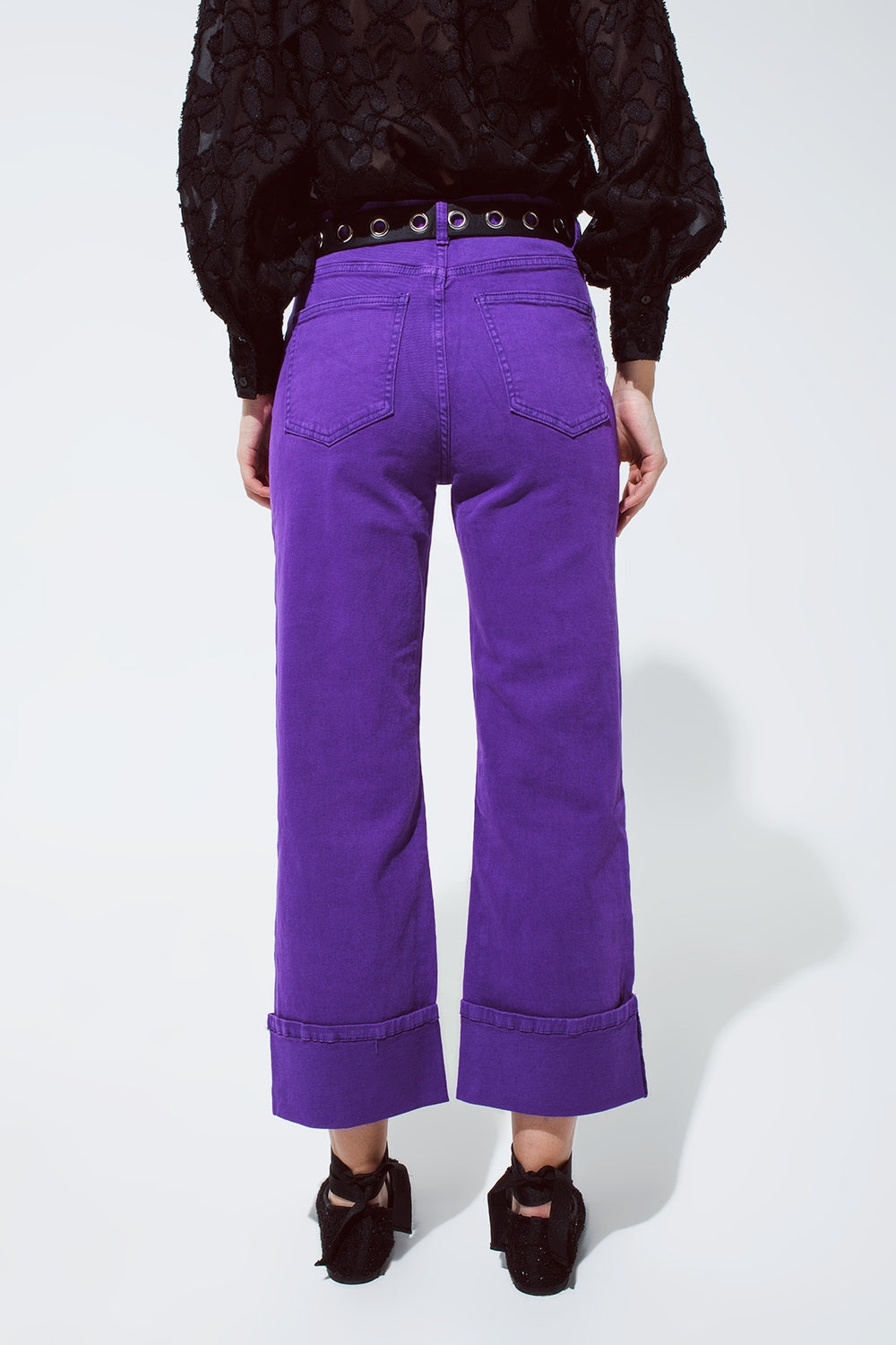 Straight Leg Jeans with Cropped Hem in purple - Coloured Jeans