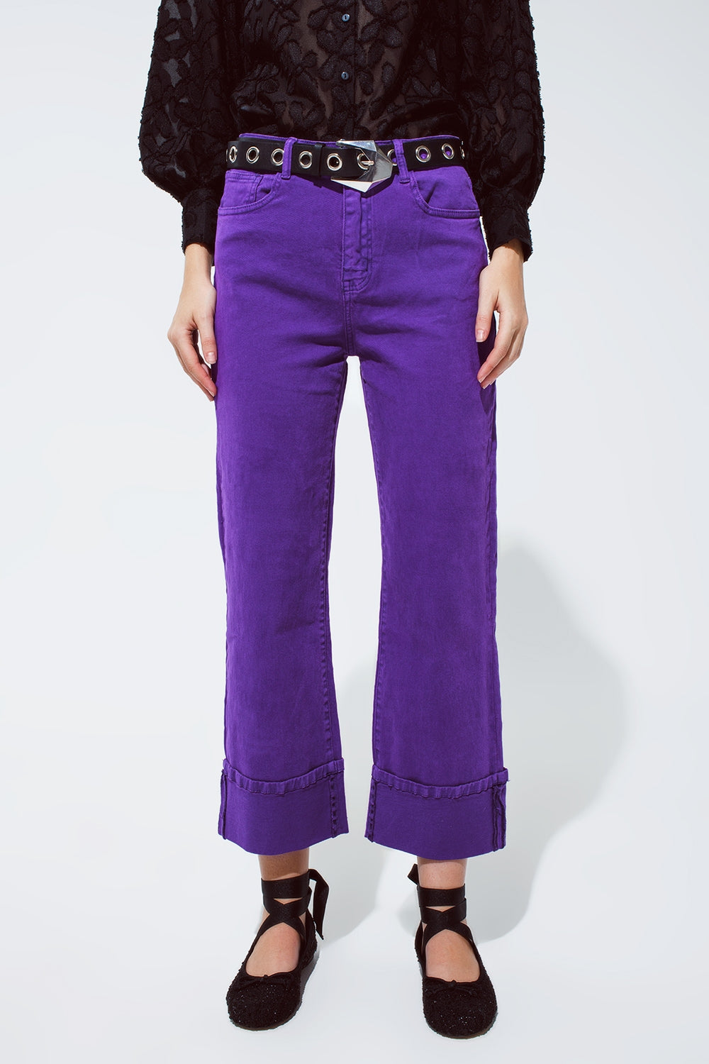 Straight Leg Jeans with Cropped Hem in purple - Coloured Jeans