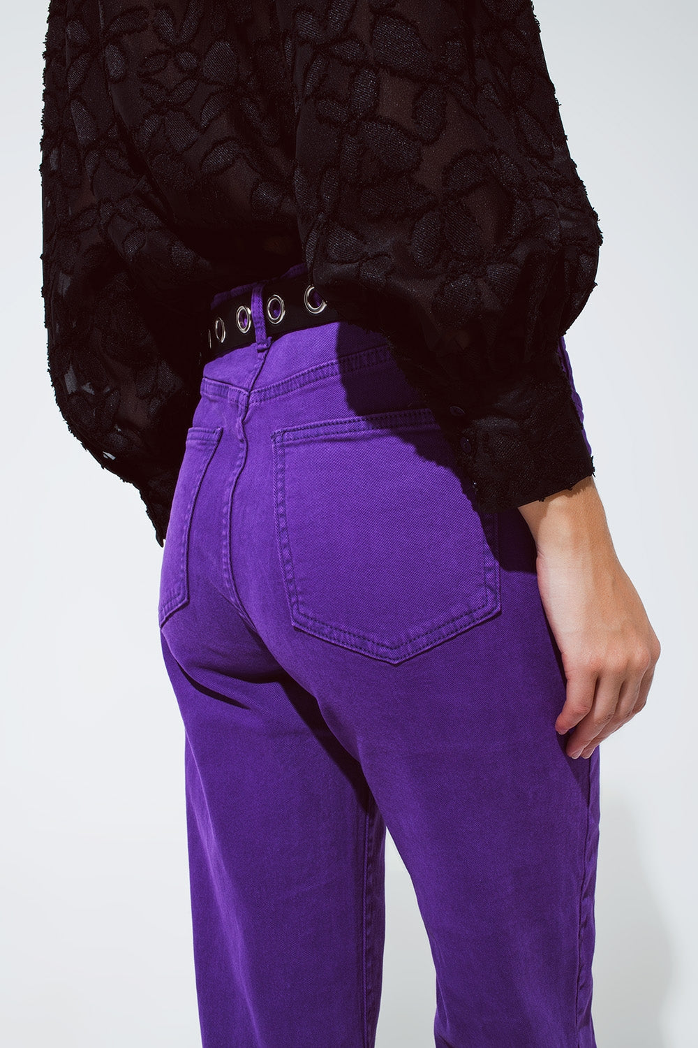 Straight Leg Jeans with Cropped Hem in purple - Coloured Jeans