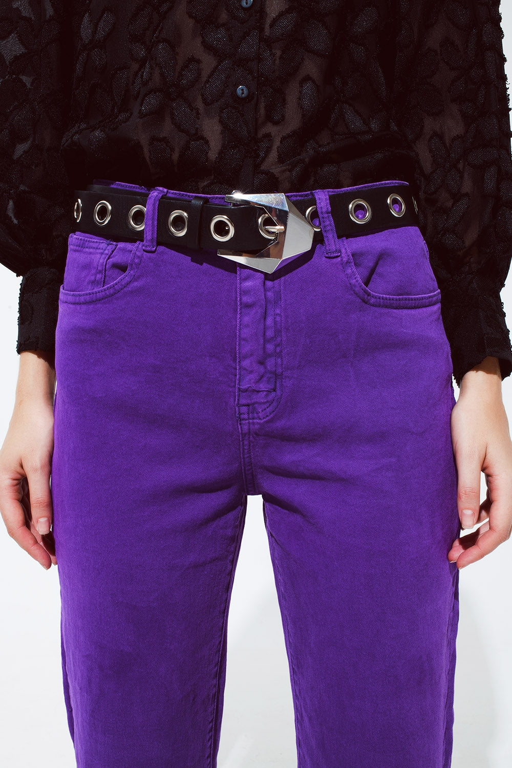 Straight Leg Jeans with Cropped Hem in purple - Coloured Jeans