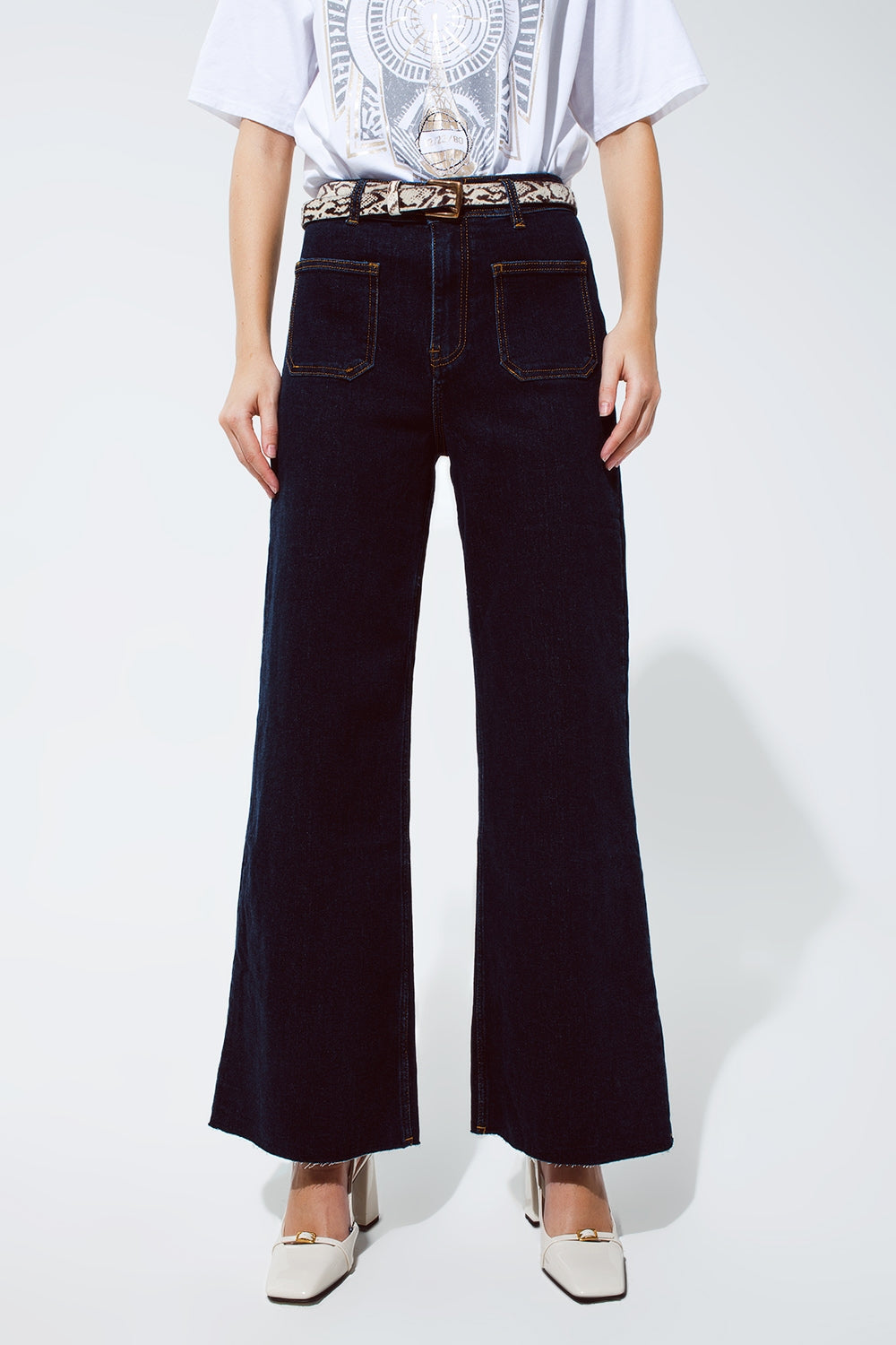 Straight Jeans With Pocket Detail In Dark Wash - Denim
