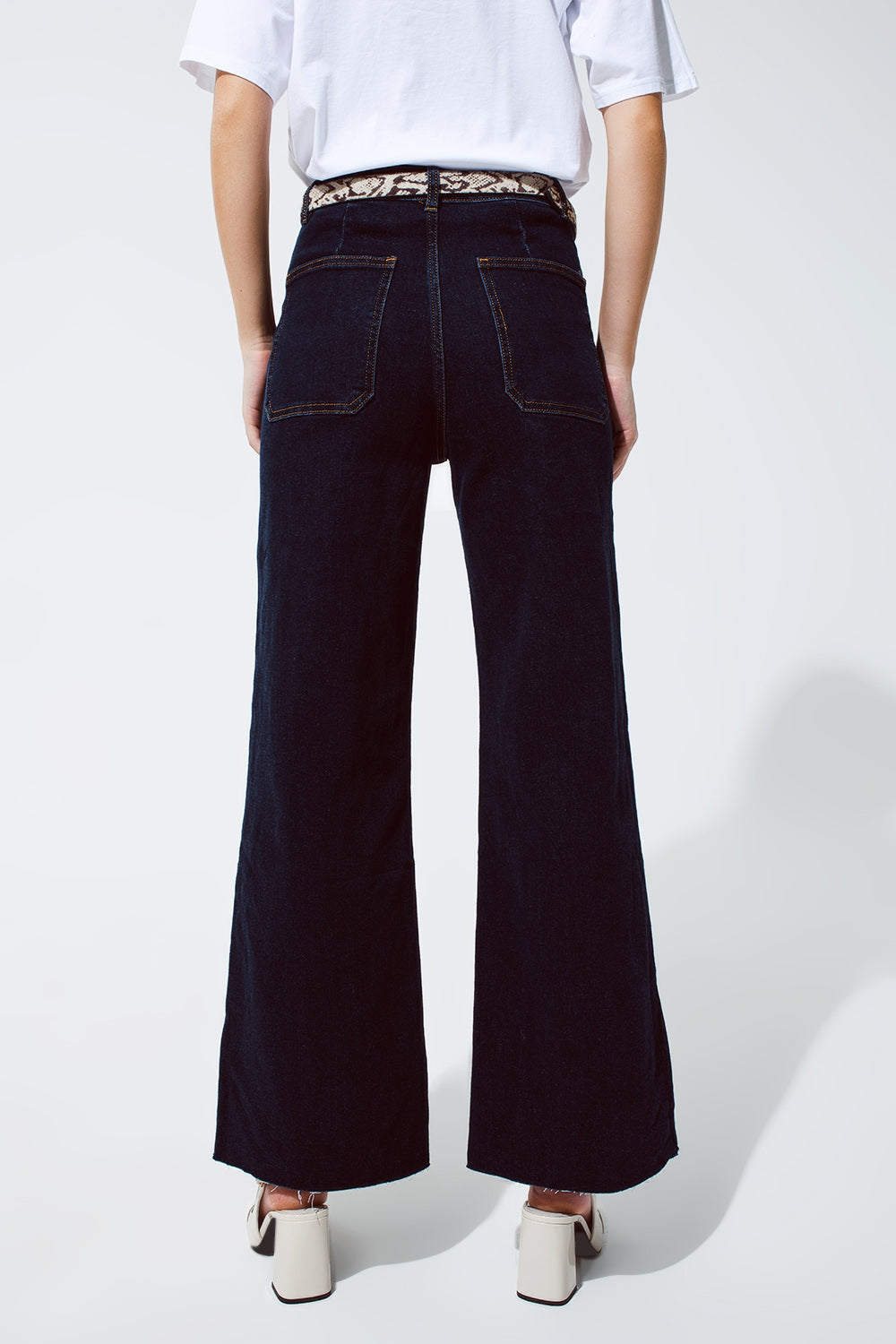 Straight Jeans With Pocket Detail In Dark Wash - Denim