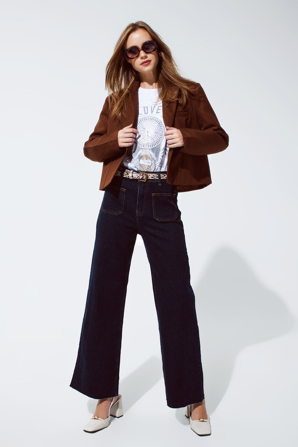 Straight Jeans With Pocket Detail In Dark Wash - Denim