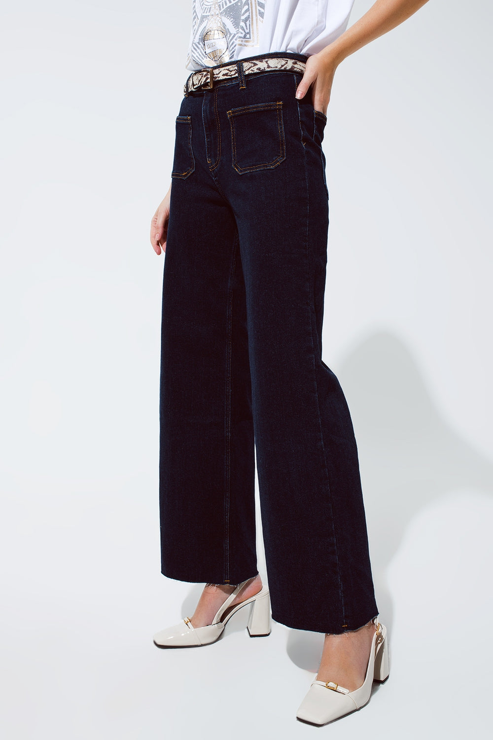 Straight Jeans With Pocket Detail In Dark Wash - Denim
