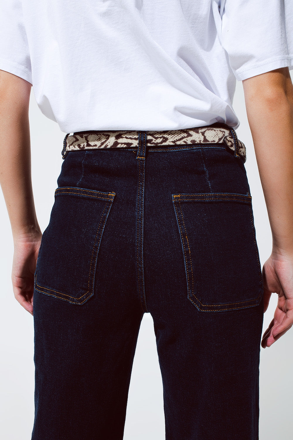 Straight Jeans With Pocket Detail In Dark Wash - Denim
