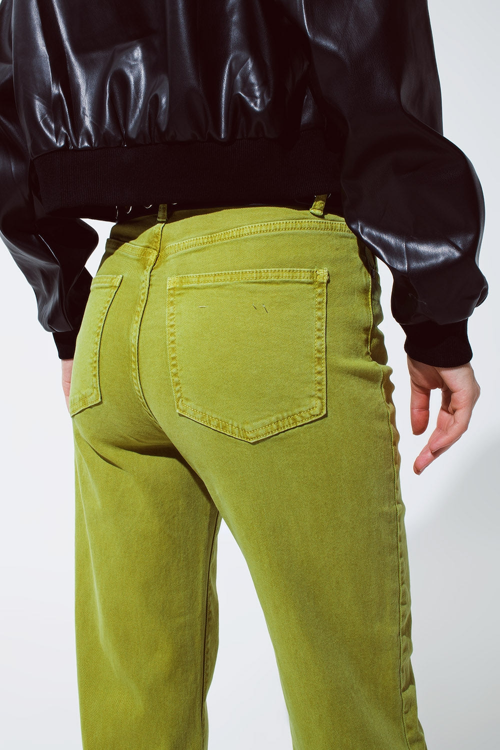 Straight Leg Jeans with Cropped Hem in olive green - Coloured Jeans