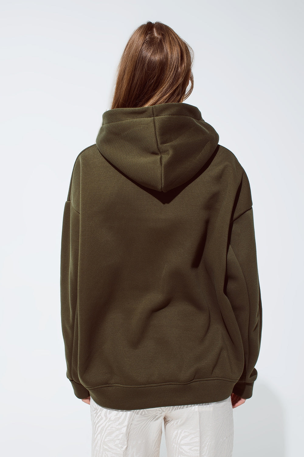 Khaki color hoodie with embroidered Cest La Vie text - jumper