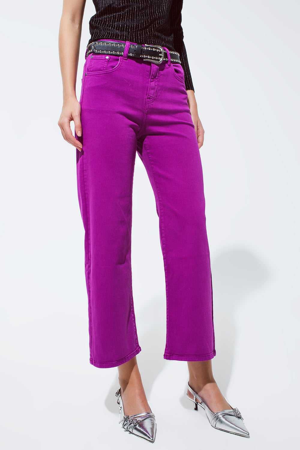 Cropped wide leg jeans in violet 3/4 length - Coloured Jeans