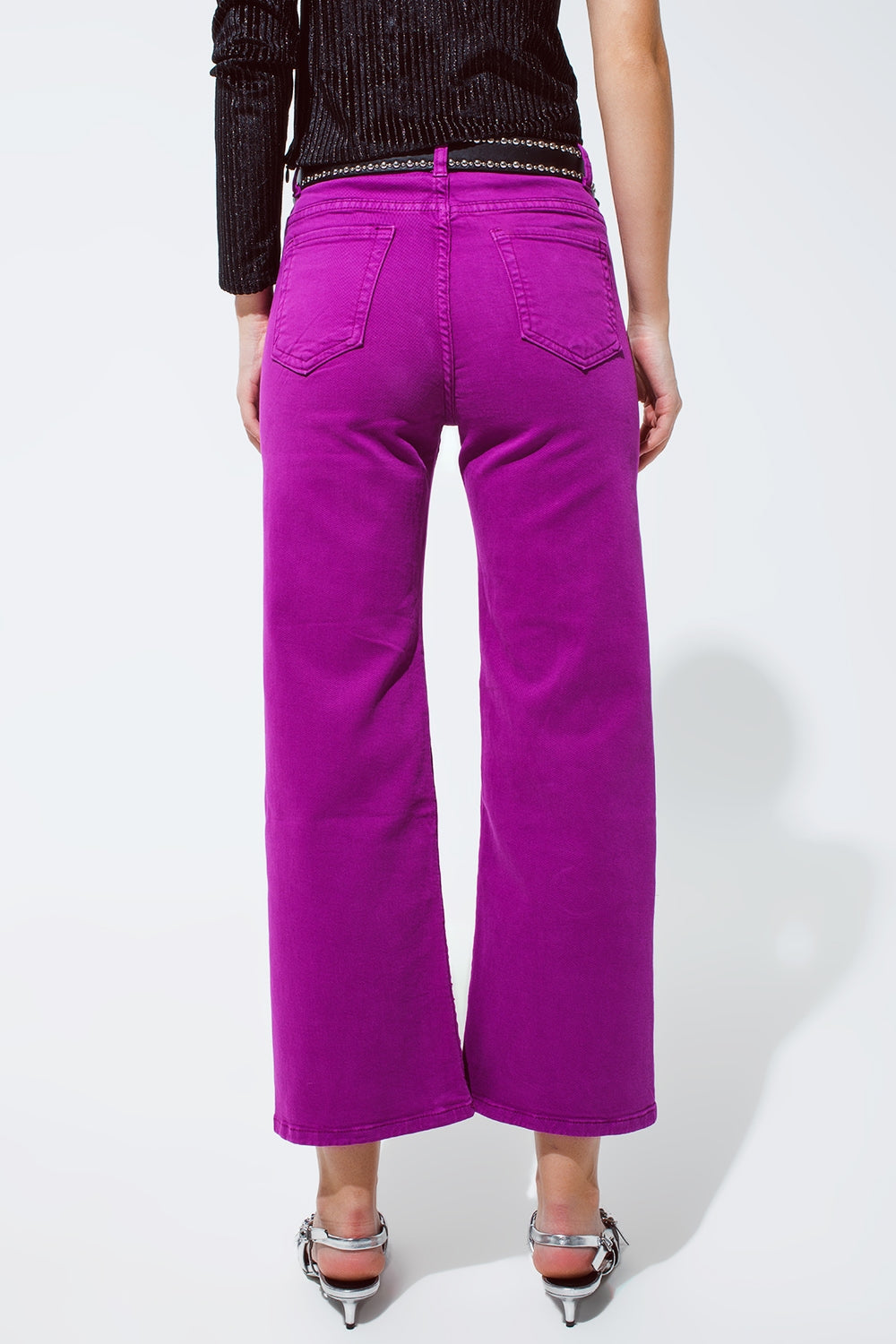 Cropped wide leg jeans in violet 3/4 length - Coloured Jeans