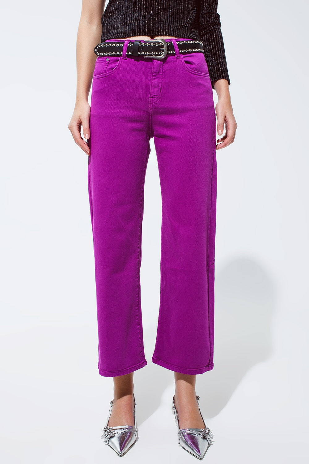 Cropped wide leg jeans in violet 3/4 length - Coloured Jeans