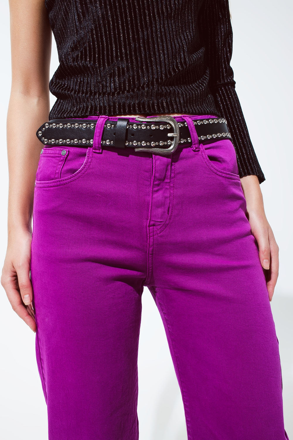 Cropped wide leg jeans in violet 3/4 length - Coloured Jeans