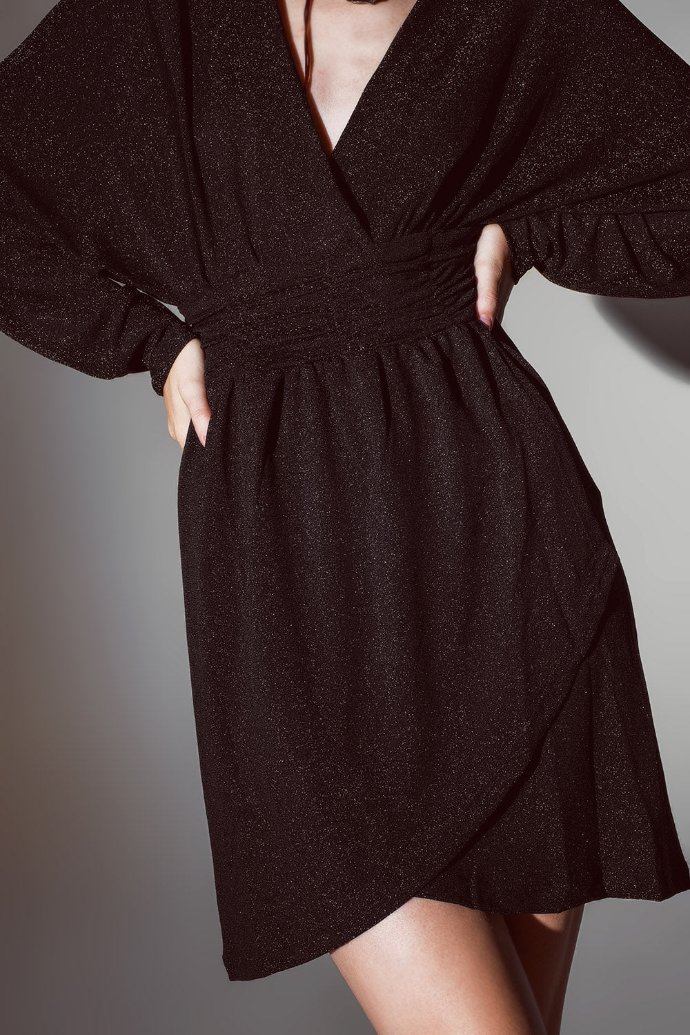 Mini-length glitter dress with deep V-neck in Black - dress