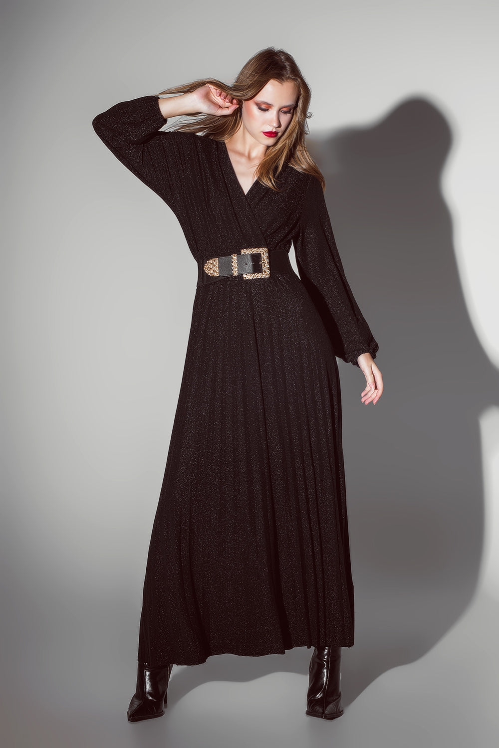 Party Long sleeve maxi dress with glitter in black - dress