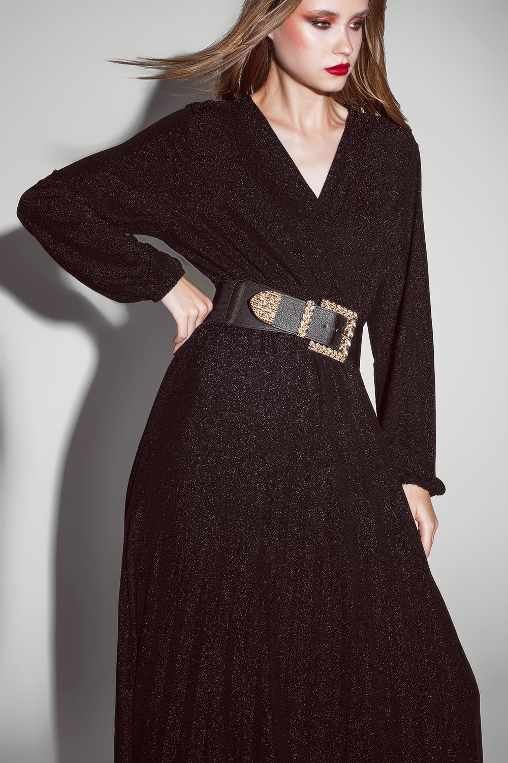 Party Long sleeve maxi dress with glitter in black - dress