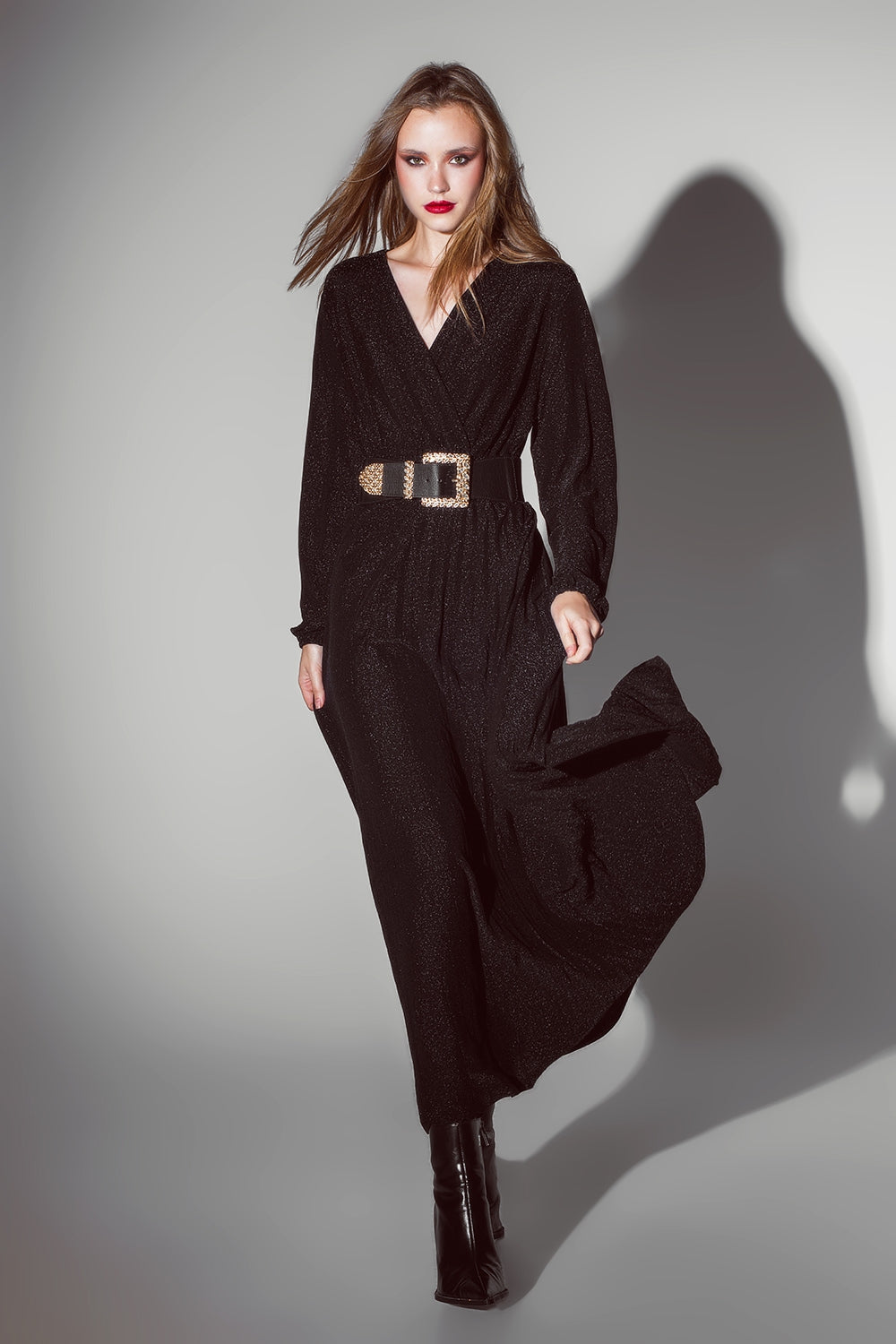 Party Long sleeve maxi dress with glitter in black - dress