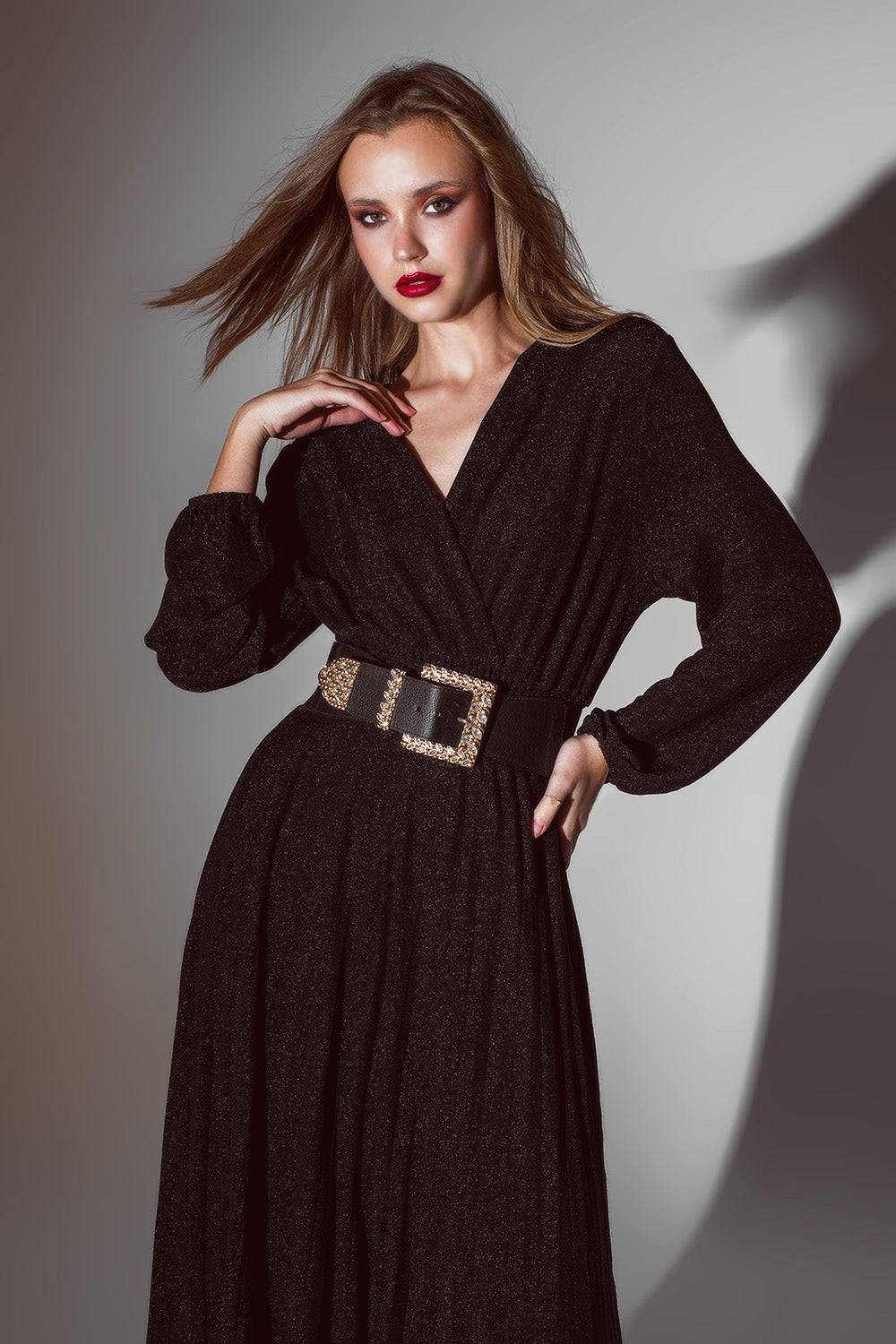 Party Long sleeve maxi dress with glitter in black - dress