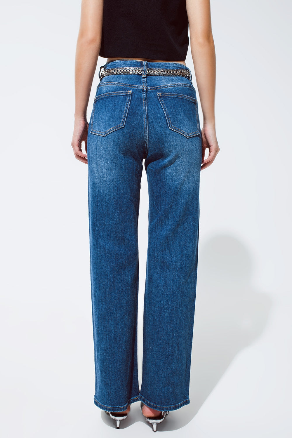 Straight Leg Jeans with silver metallic finish - Denim