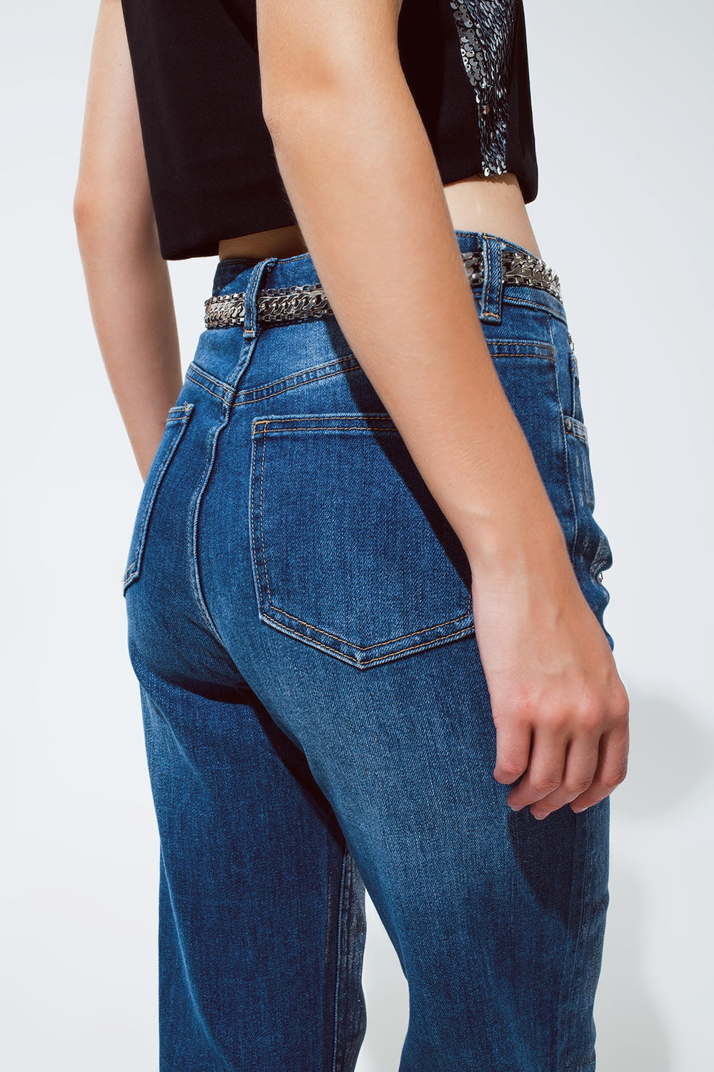 Straight Leg Jeans with silver metallic finish - Denim