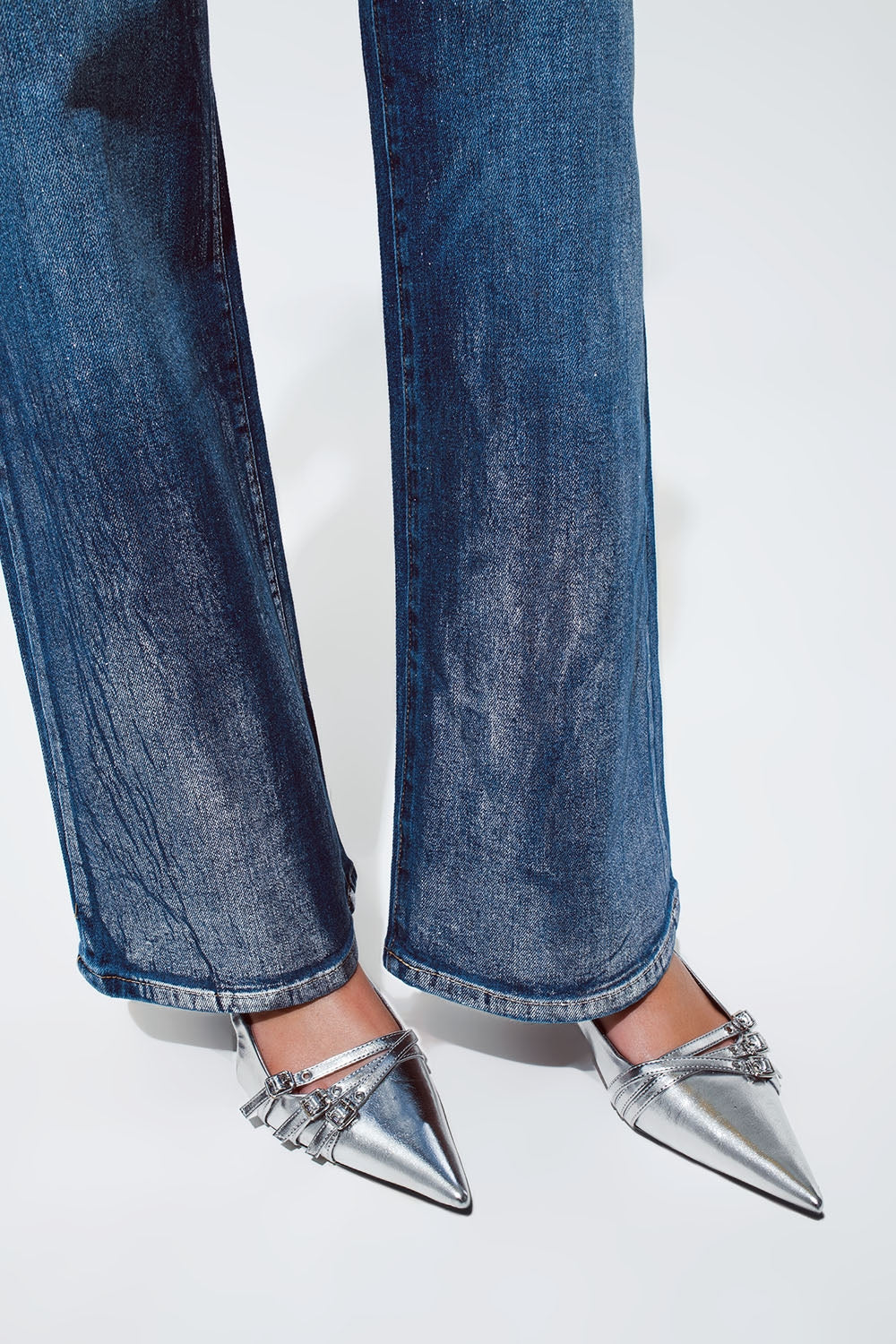 Straight Leg Jeans with silver metallic finish - Denim