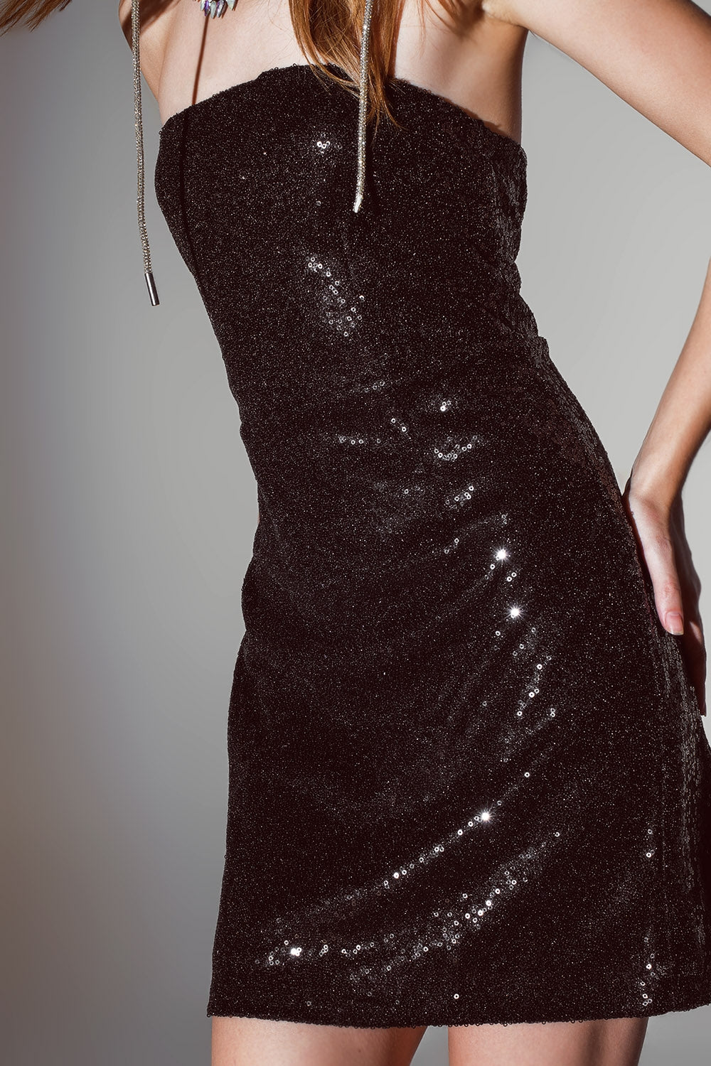 Sequin bandeau mini pencil dress in black - dress