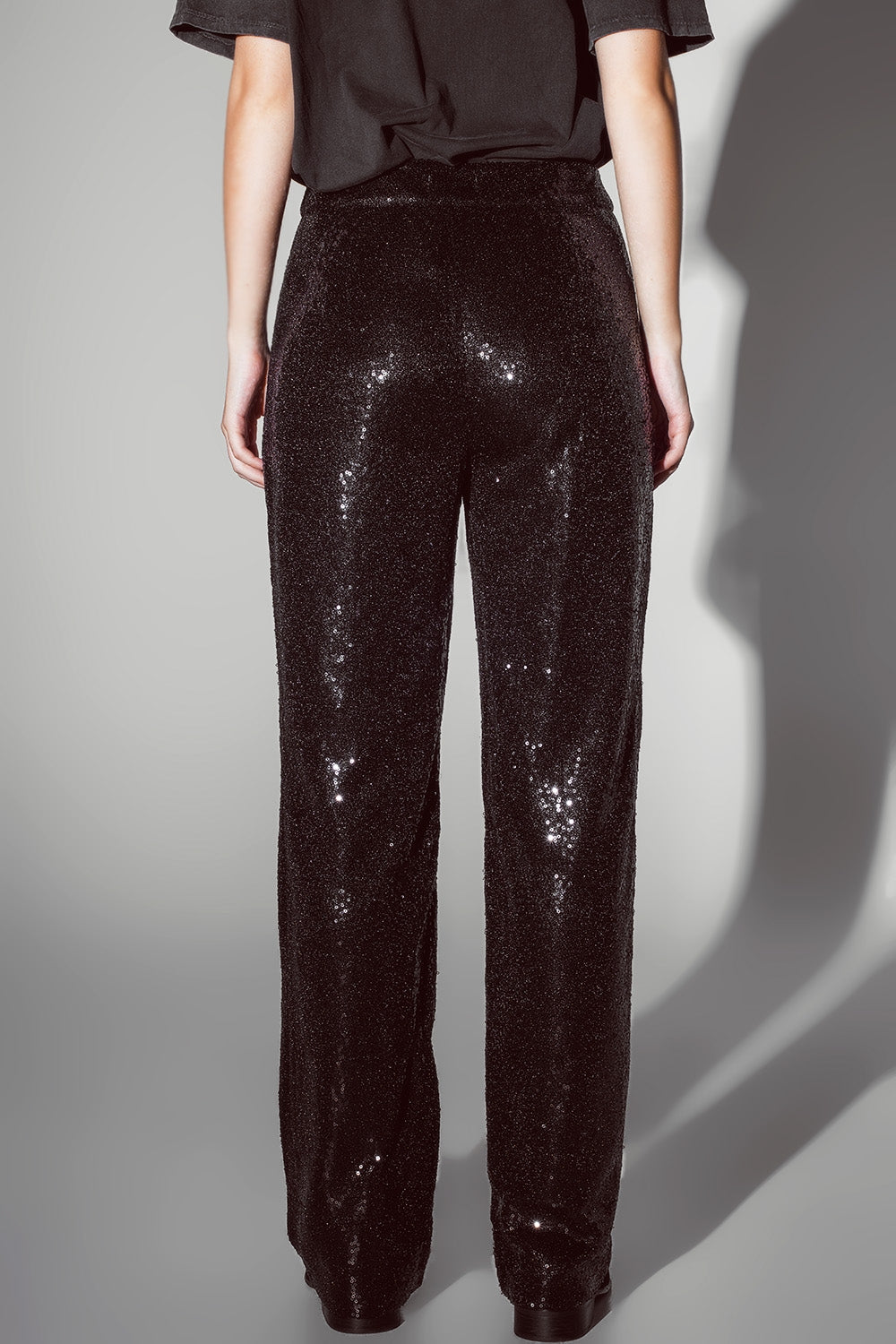 Straight Leg Sequin Pants in Black - trousers