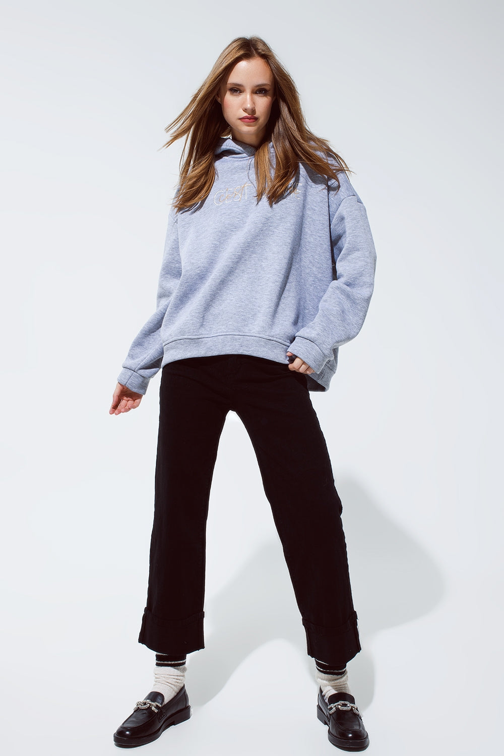 Straight leg jeans in black with folded trouser legs - Coloured Jeans