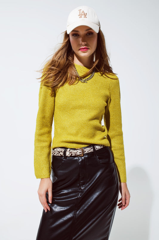 Green chuncky ribbed sweater with round neck - jumper