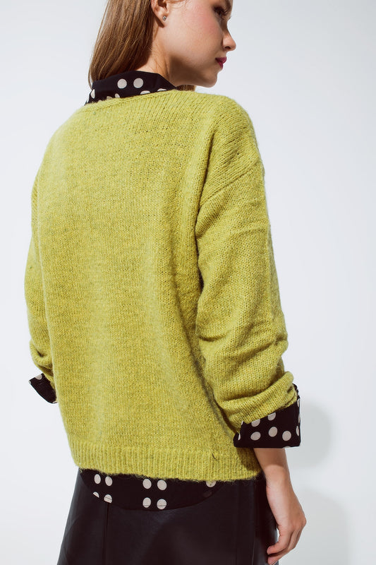 Soft green jumper with V Neck - jumper
