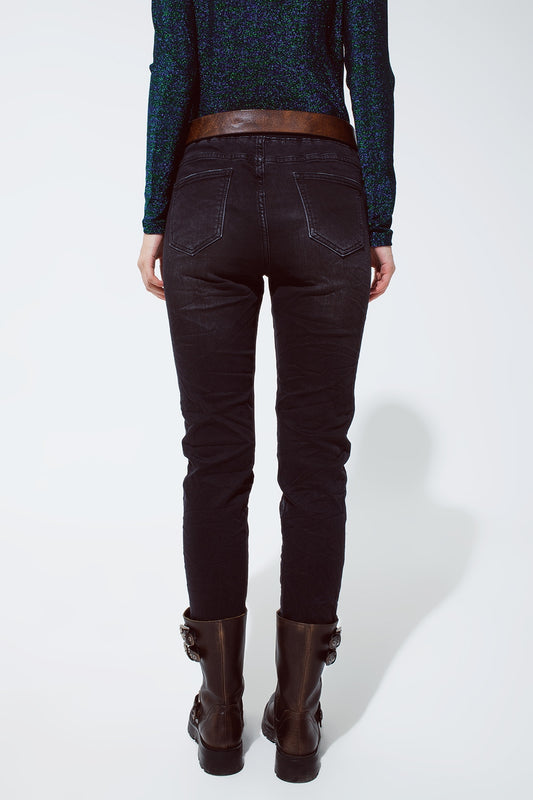 black jeans with elastic waist and cord - Coloured Jeans