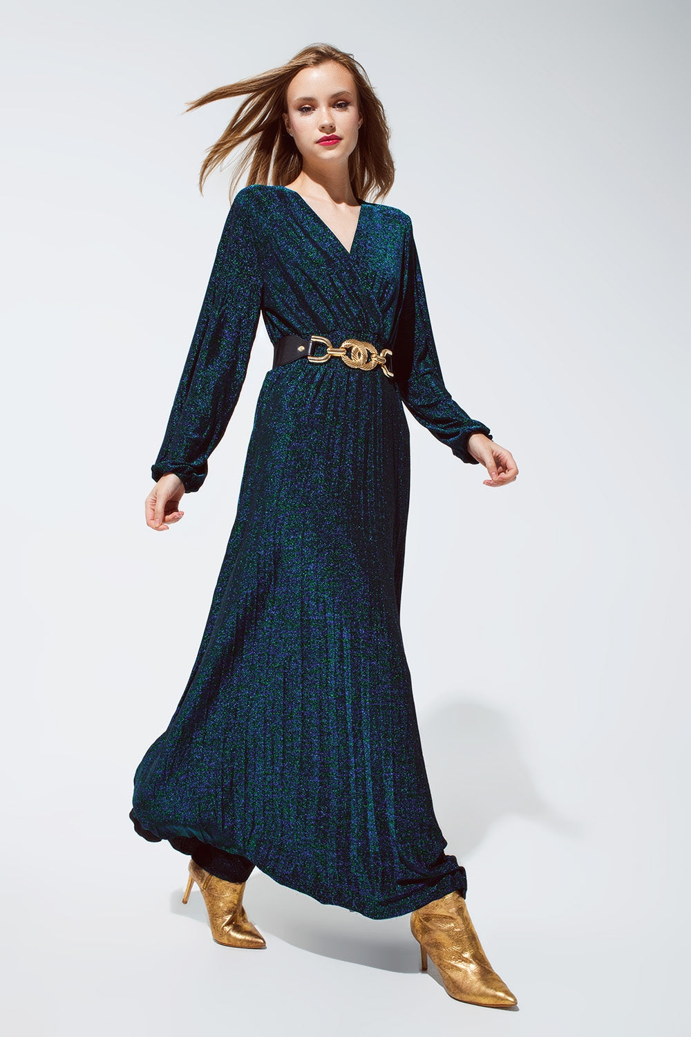 Party Long sleeve maxi dress with glitter in green - dress