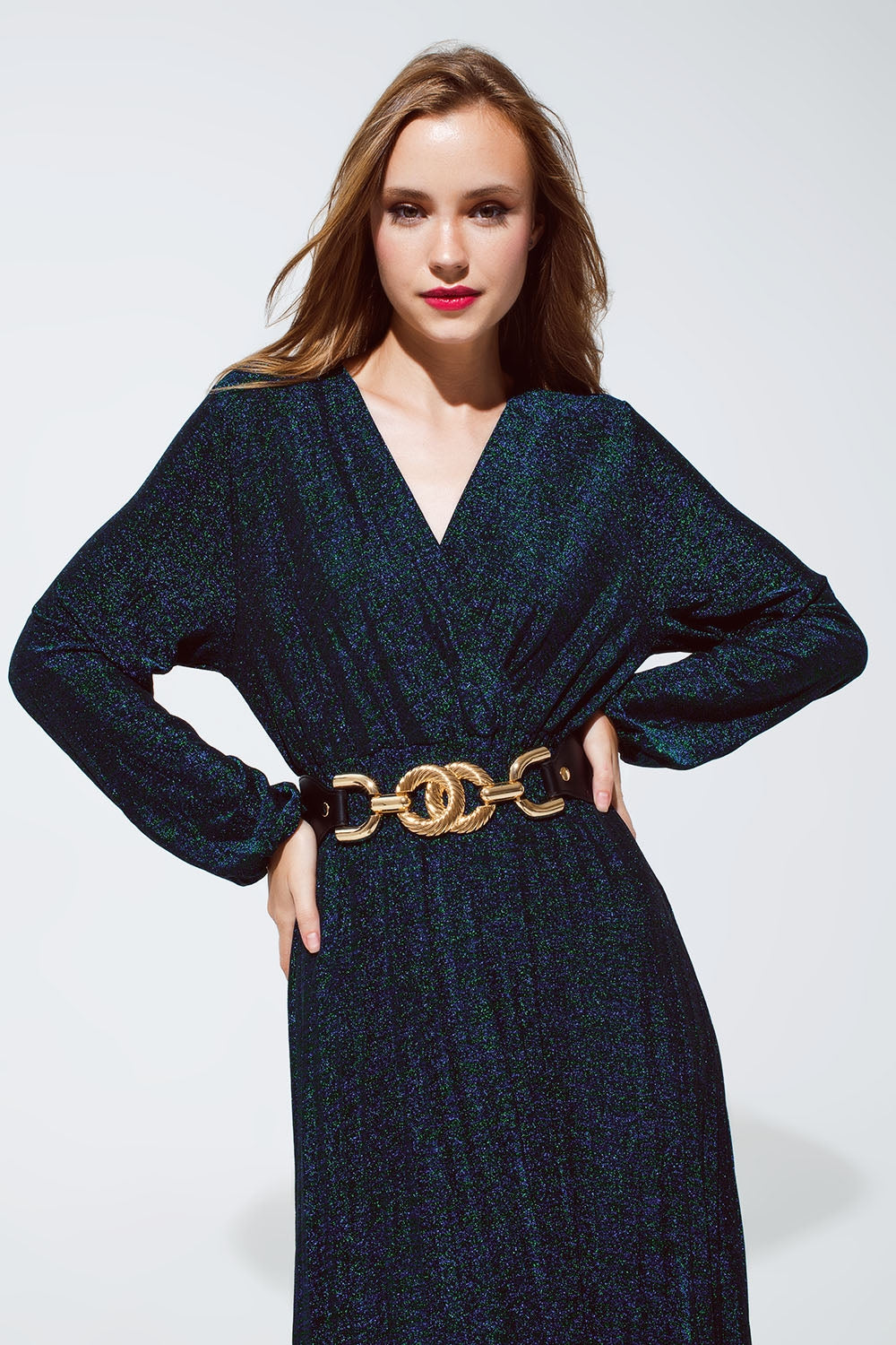 Party Long sleeve maxi dress with glitter in green - dress