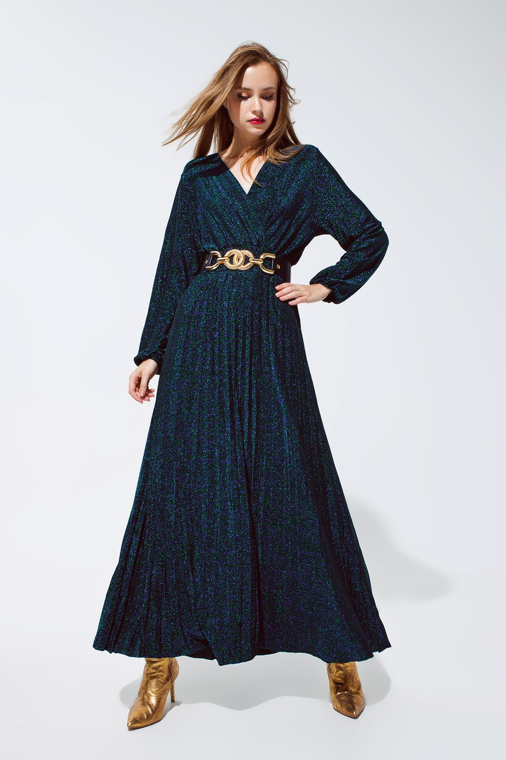 Party Long sleeve maxi dress with glitter in green - dress