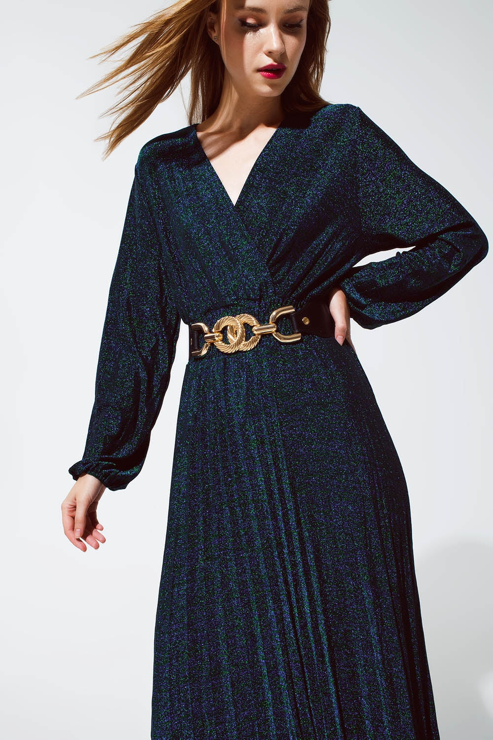 Party Long sleeve maxi dress with glitter in green - dress