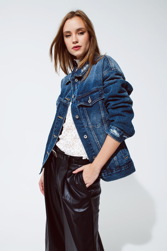 boyfriend relaxed denim jacket in dark wash - blazer