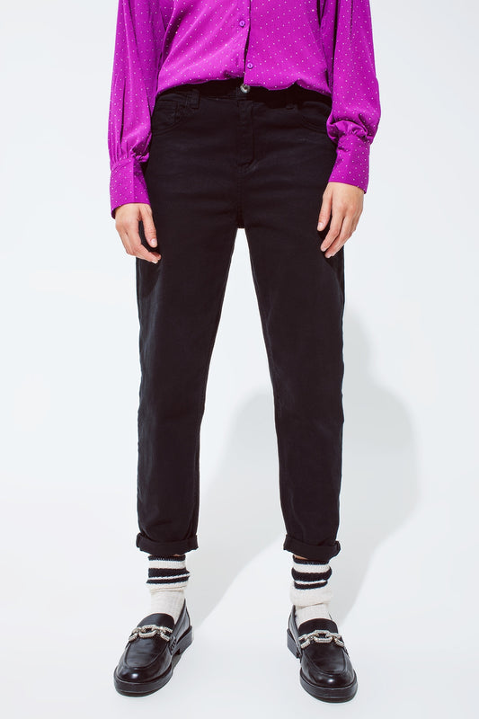 Cotton mid rise slouchy jean in black - Coloured Jeans