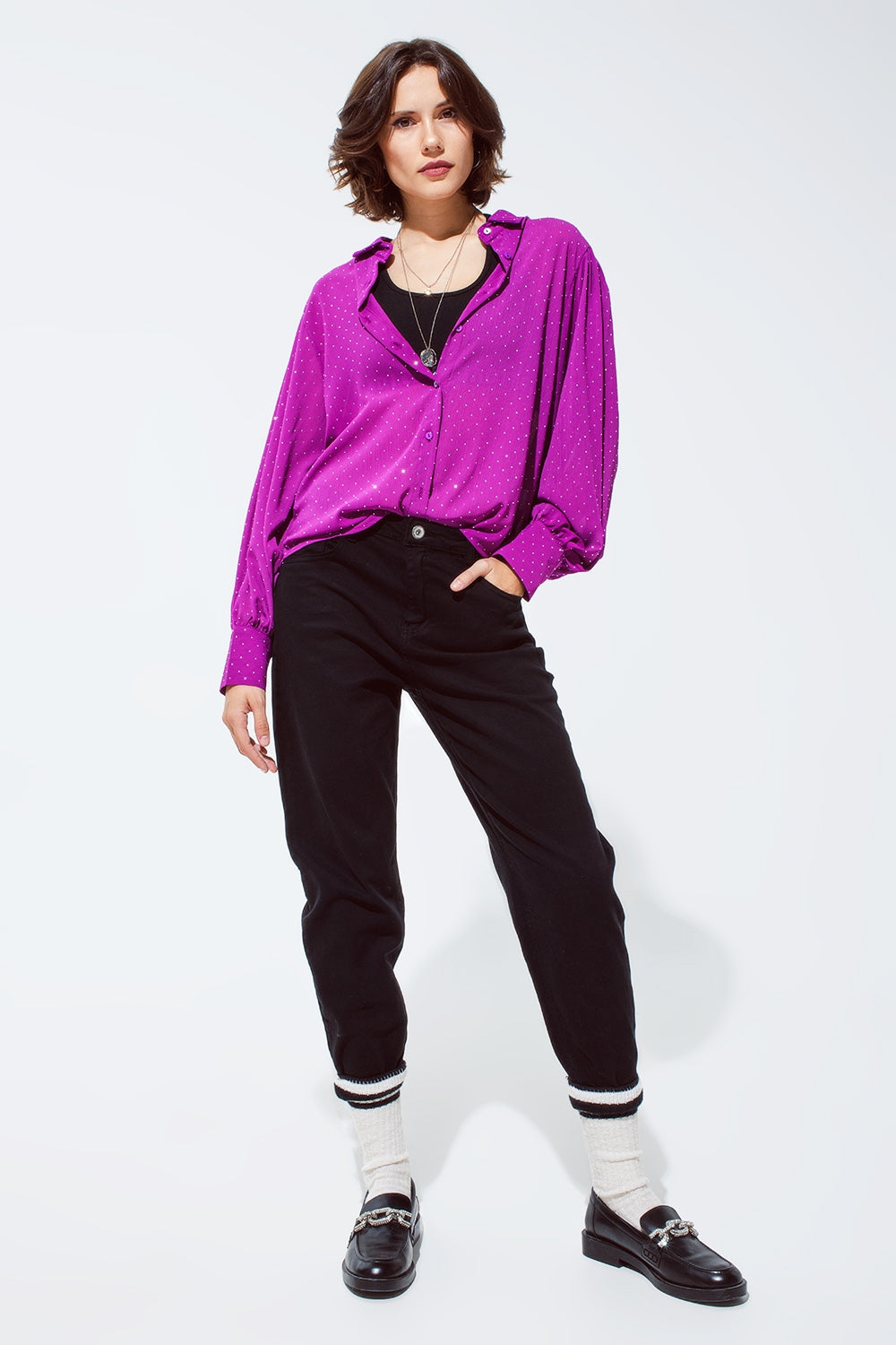 Cotton mid rise slouchy jean in black - Coloured Jeans