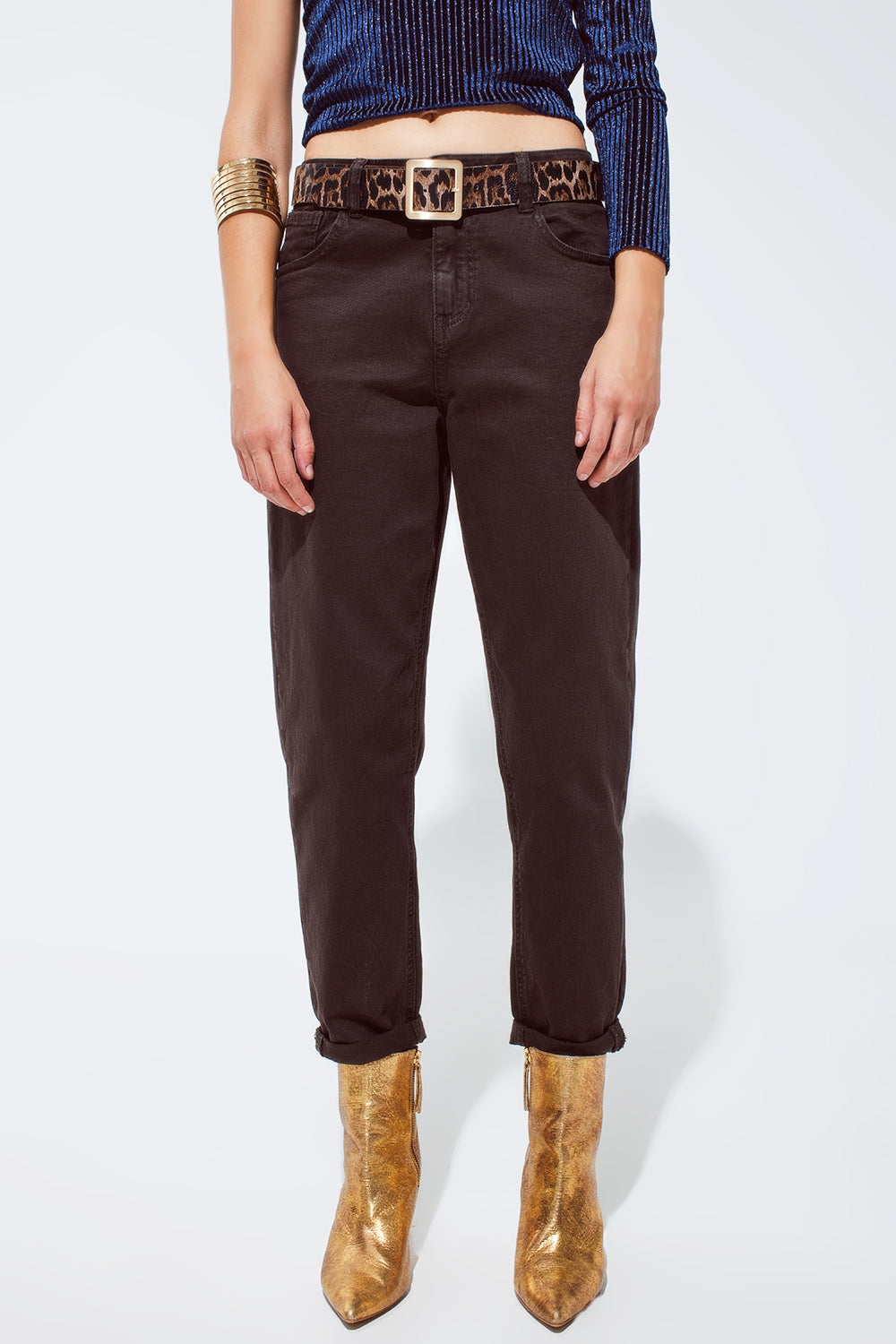 Cotton mid rise slouchy jean in chocolate brown - Coloured Jeans