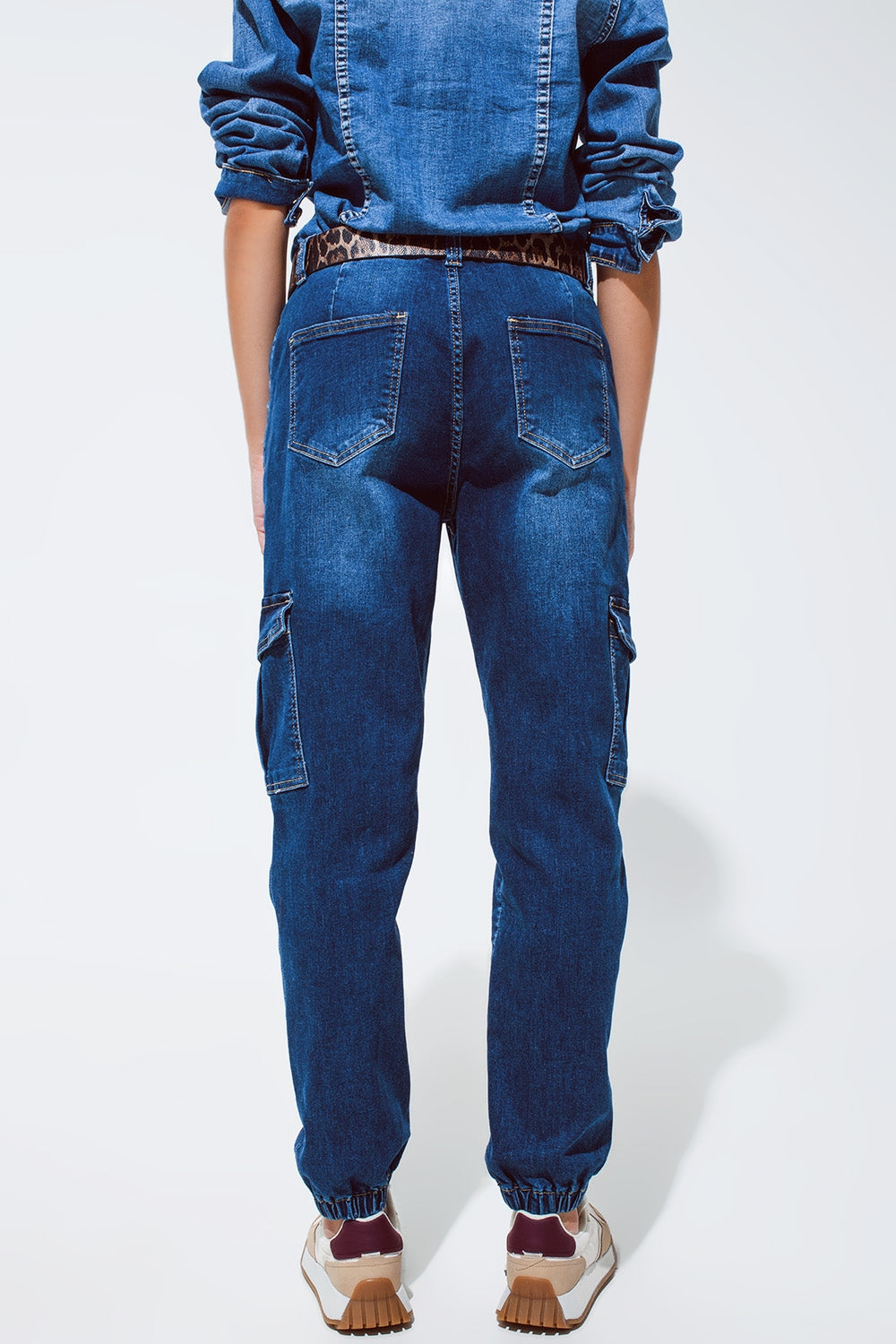 Cargo Style Jeans with Seam Down the Front in Medium Wash - Denim