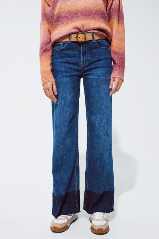 Blue flaired jeans with dark blue hem - Denim