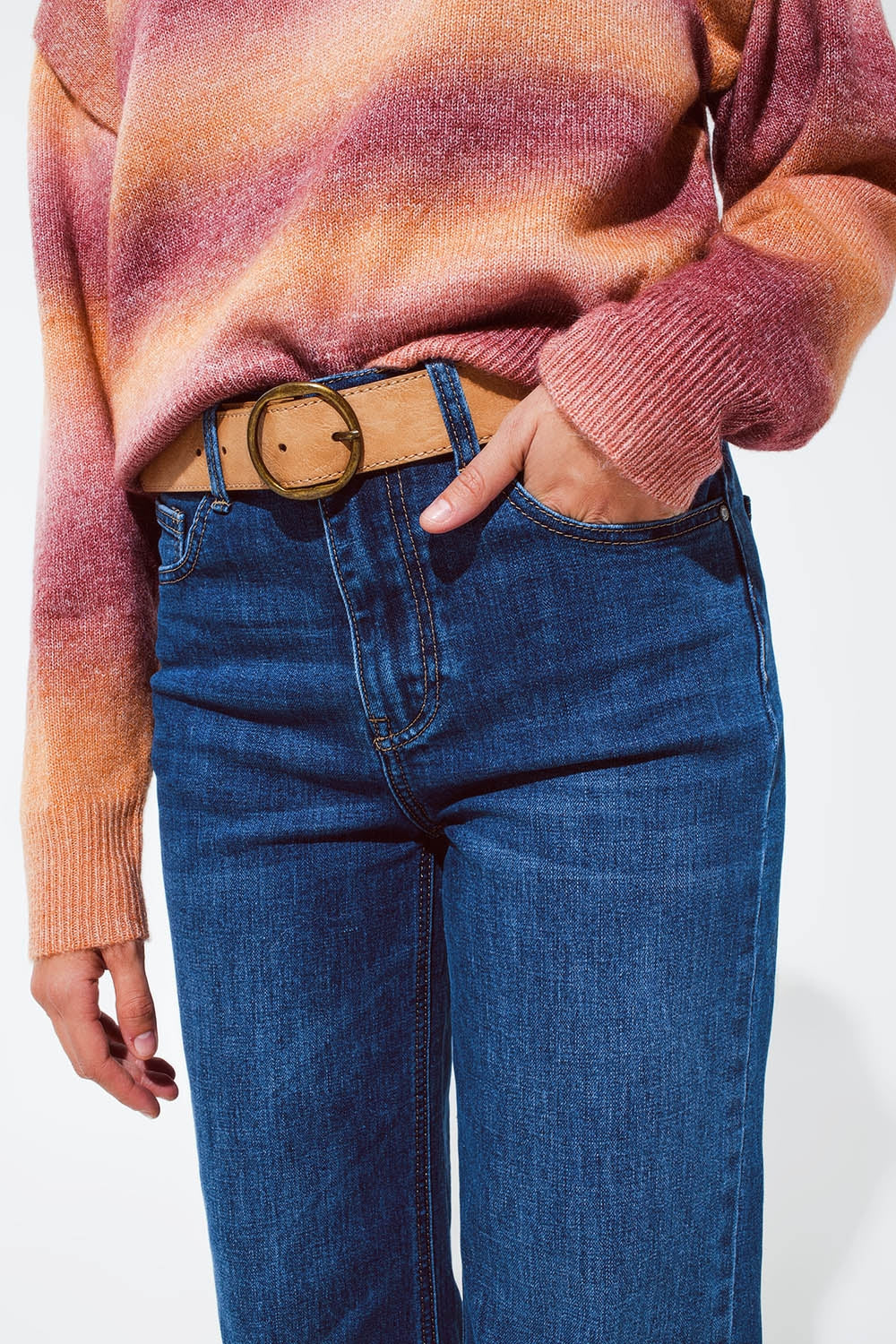 Blue flaired jeans with dark blue hem - Denim
