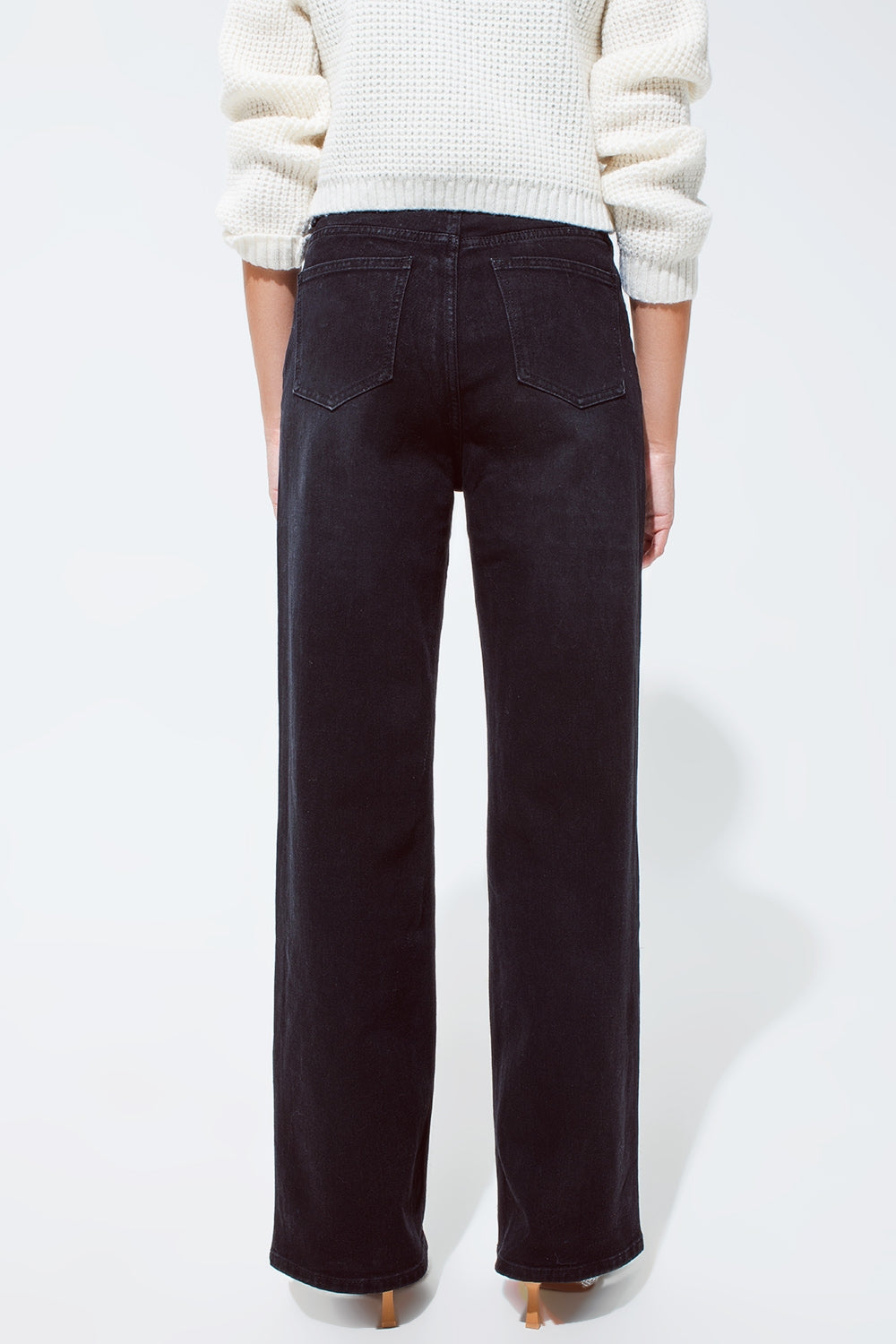 Straight leg Jeans with Waist Stitching Detail in Black - Coloured Jeans